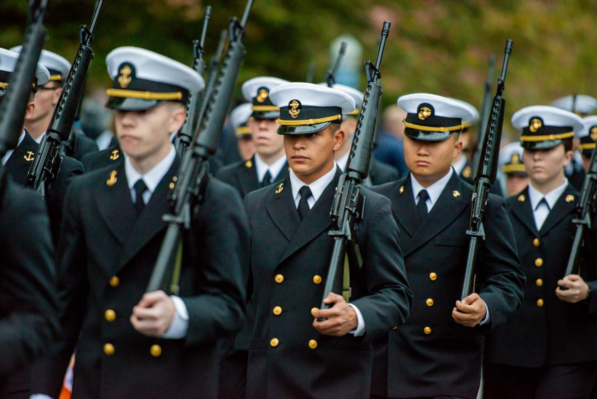 Navy R.O.T.C. Students march in the Homecoming Parade at University Park.